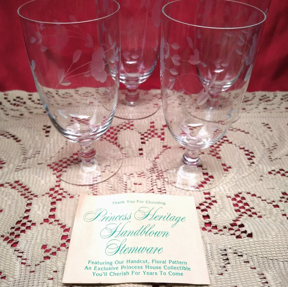 Princess House Heritage 425 Iced Tea Glass Set 4 Clear Floral Crystal Vintage